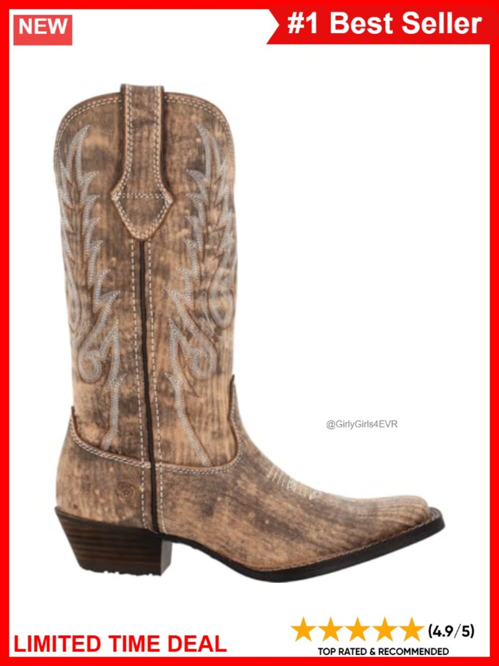 Western Mid-Calf Boots Full-Grain Leather Block Heel Pull-On Work